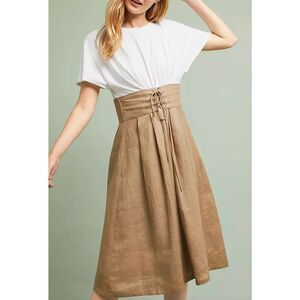 Eri + Ali Anthropologie Grace Corseted Belt Midi Dress Women's Small